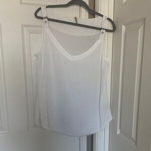 XCVI White V-Neck Tank Top with Strap Details